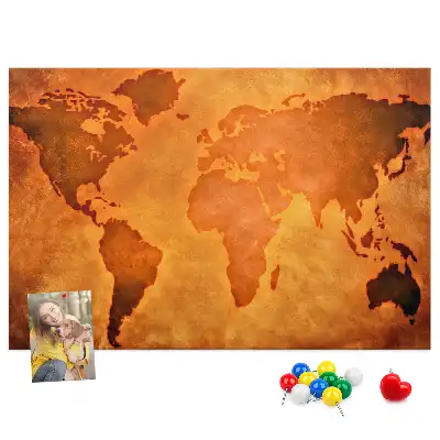 Large world map cork memo board