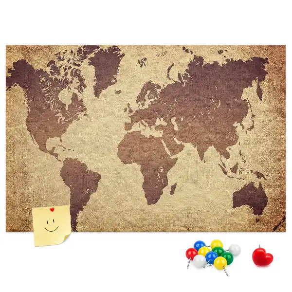 Cork memo board with old world map design