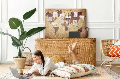 Cork memo board with old world map design