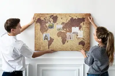 Cork memo board with old world map design