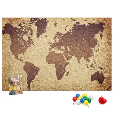 Cork memo board with old world map design