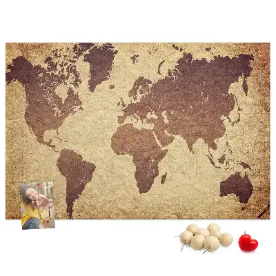 Cork memo board with old world map design