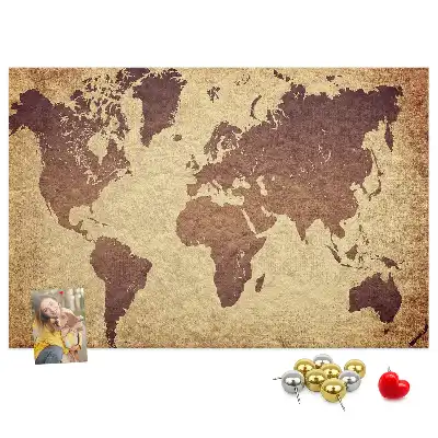 Cork memo board with old world map design