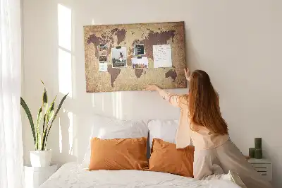 Cork memo board with old world map design