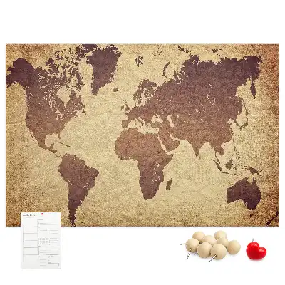 Cork memo board with old world map design