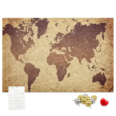 Cork memo board with old world map design
