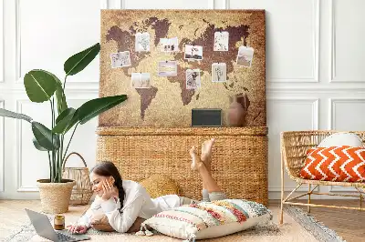 Cork memo board with old world map design