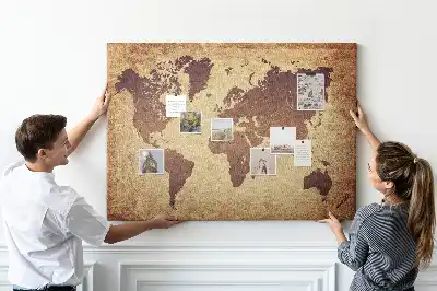 Cork memo board with old world map design