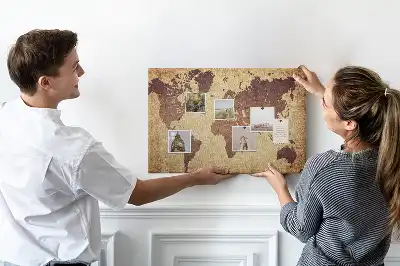 Cork memo board with old world map design