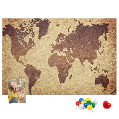 Cork memo board with old world map design