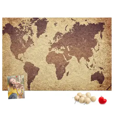 Cork memo board with old world map design