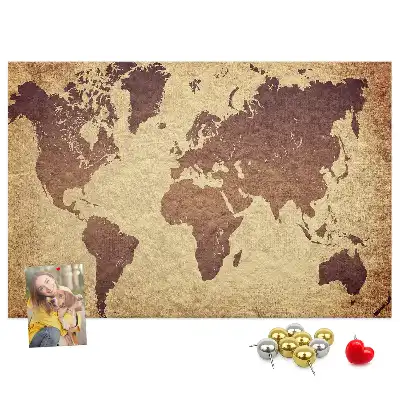 Cork memo board with old world map design