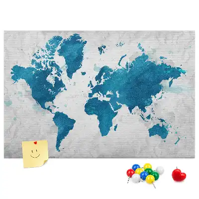 World Map Printed Cork Memo Board