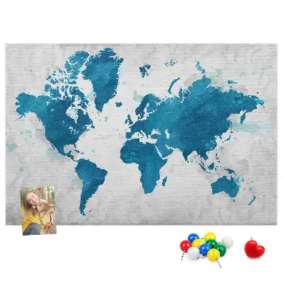 World Map Printed Cork Memo Board