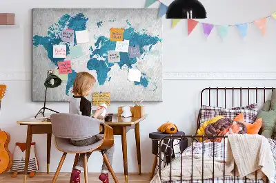 World Map Printed Cork Memo Board