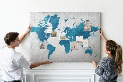 World Map Printed Cork Memo Board
