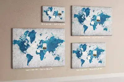World Map Printed Cork Memo Board