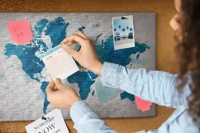 World Map Printed Cork Memo Board