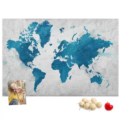World Map Printed Cork Memo Board