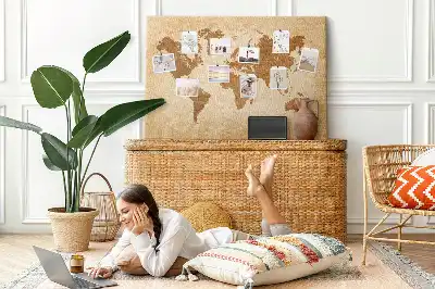 Old-style World Map Printed Cork Memo Board