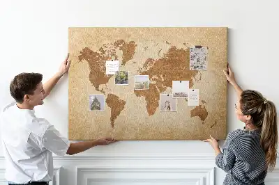 Old-style World Map Printed Cork Memo Board
