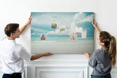 Cork memo board featuring a sea landscape