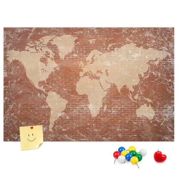 Printed Cork Board World Map on brick