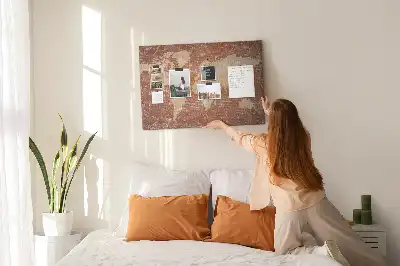 Printed Cork Board World Map on brick