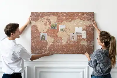 Printed Cork Board World Map on brick