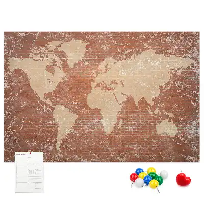 Printed Cork Board World Map on brick