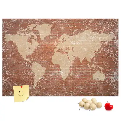 Printed Cork Board World Map on brick