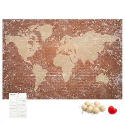 Printed Cork Board World Map on brick