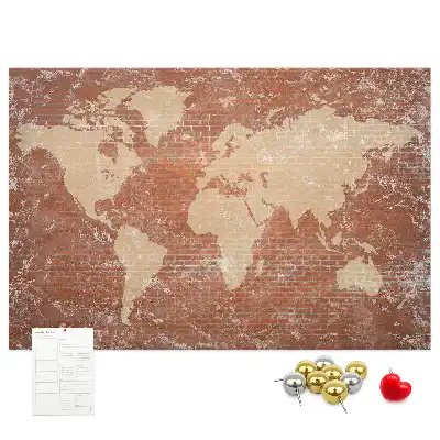 Printed Cork Board World Map on brick