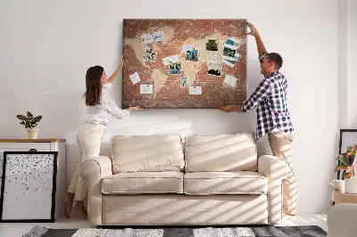 Printed Cork Board World Map on brick