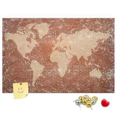 Printed Cork Board World Map on brick