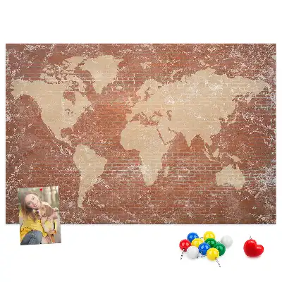 Printed Cork Board World Map on brick