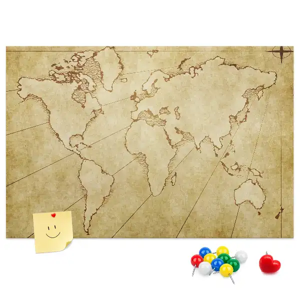Cork memo board with an old world map design