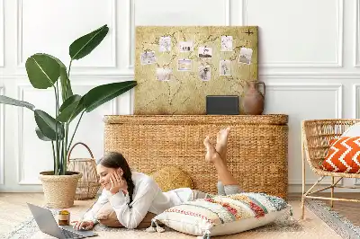Cork memo board with an old world map design