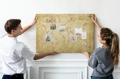 Cork memo board with an old world map design