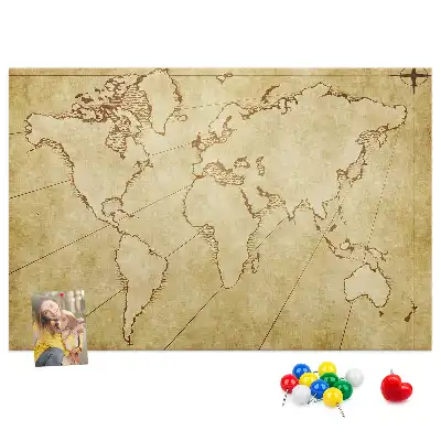 Cork memo board with an old world map design
