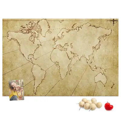 Cork memo board with an old world map design