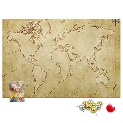 Cork memo board with an old world map design