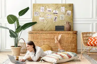 Cork memo board with an old world map design