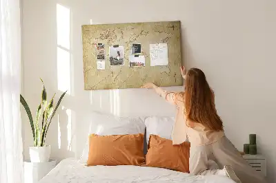 Cork memo board with an old world map design