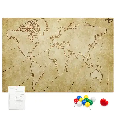 Cork memo board with an old world map design