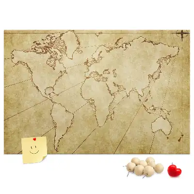 Cork memo board with an old world map design