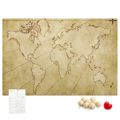Cork memo board with an old world map design
