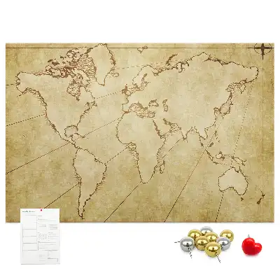 Cork memo board with an old world map design