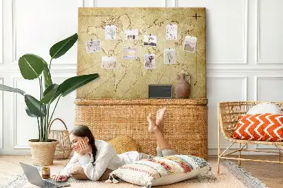 Cork memo board with an old world map design