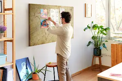 Cork memo board with an old world map design